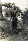 1940 Original Tea Garden Entrance & sign & 1890 Greenhouse. Jonathan's father Bertram with kerry blue Sheila. Thousands entered by this little gate 1923 - 1946!